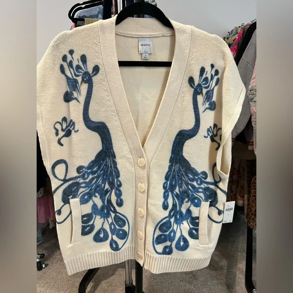Anthropologie Maeve V-Neck Peacock Sweater Vest, SMALL NWT - Picture 2 of 4